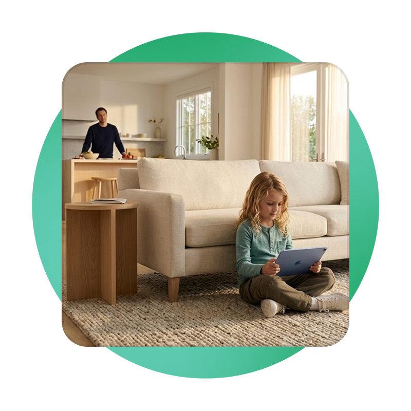 Family Friendly Music Challenges  child listening to music on tablet parent in background