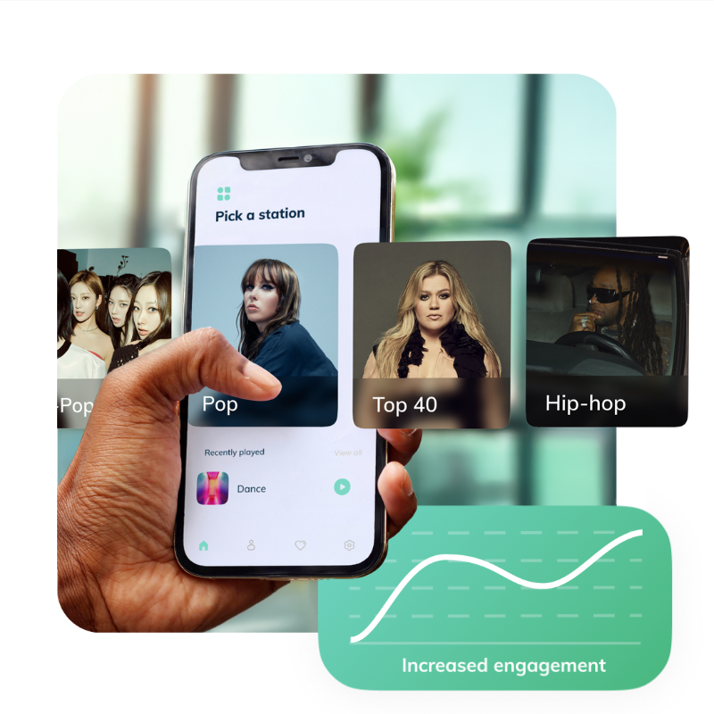 Genre scroll on phone with engagement animation windows