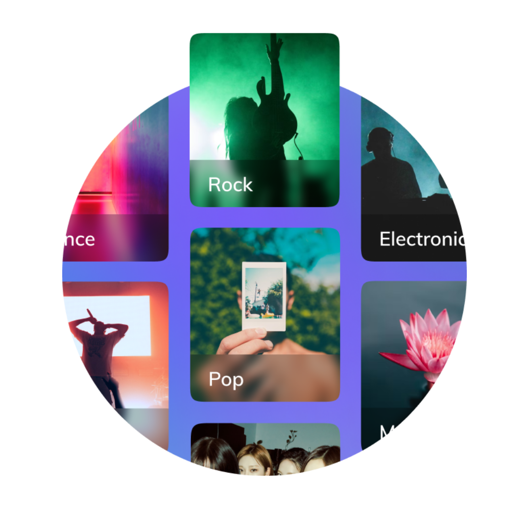 Music genre tiles purple with padding