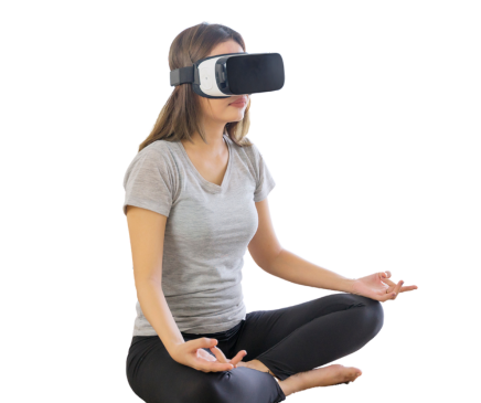 Woman using VR wellness app