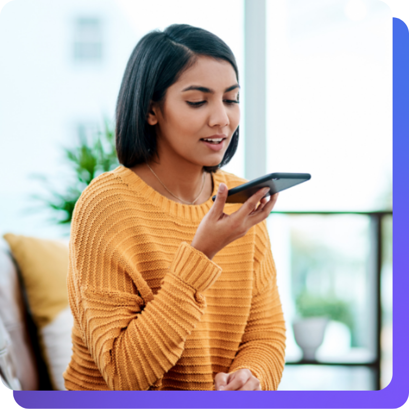 Woman using language learning app-