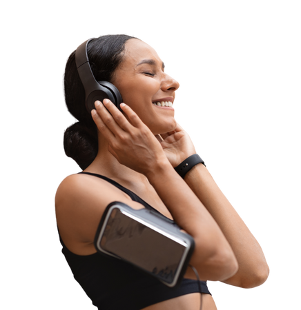 woman listening to music on headphones image cutout 5