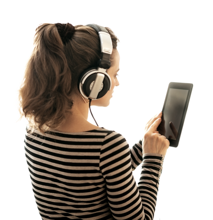 woman listening to music on headphones image cutout 6