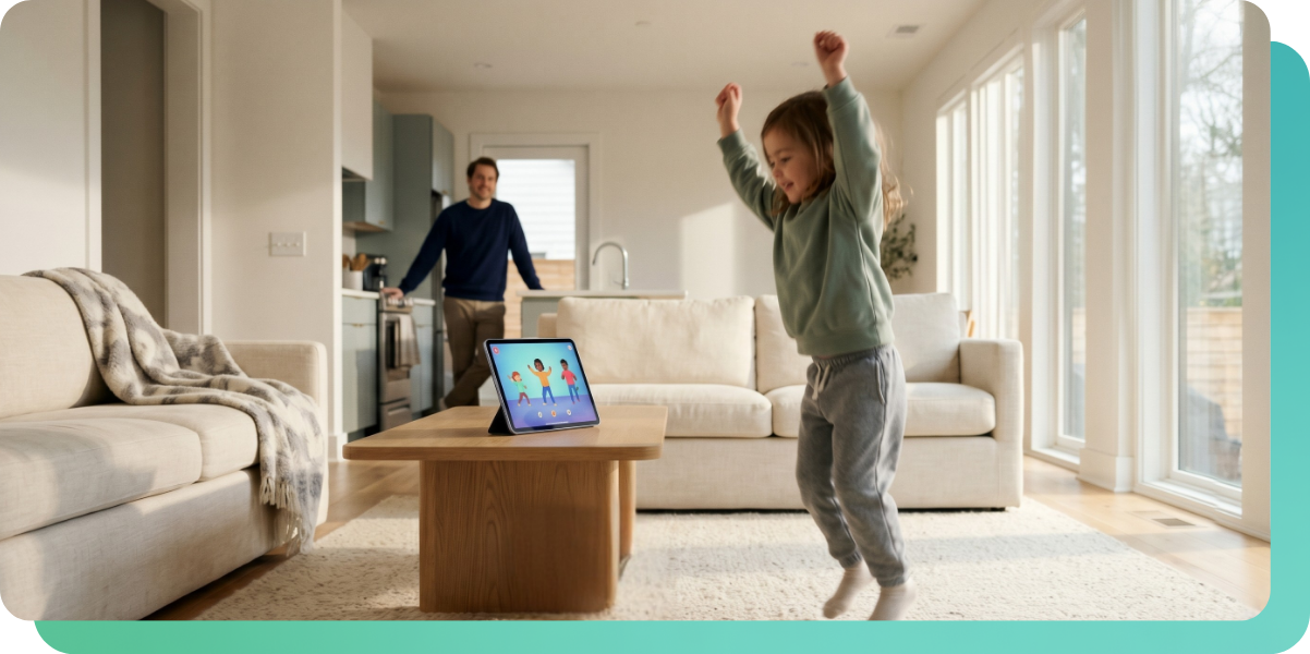 Child dancing while listening to music