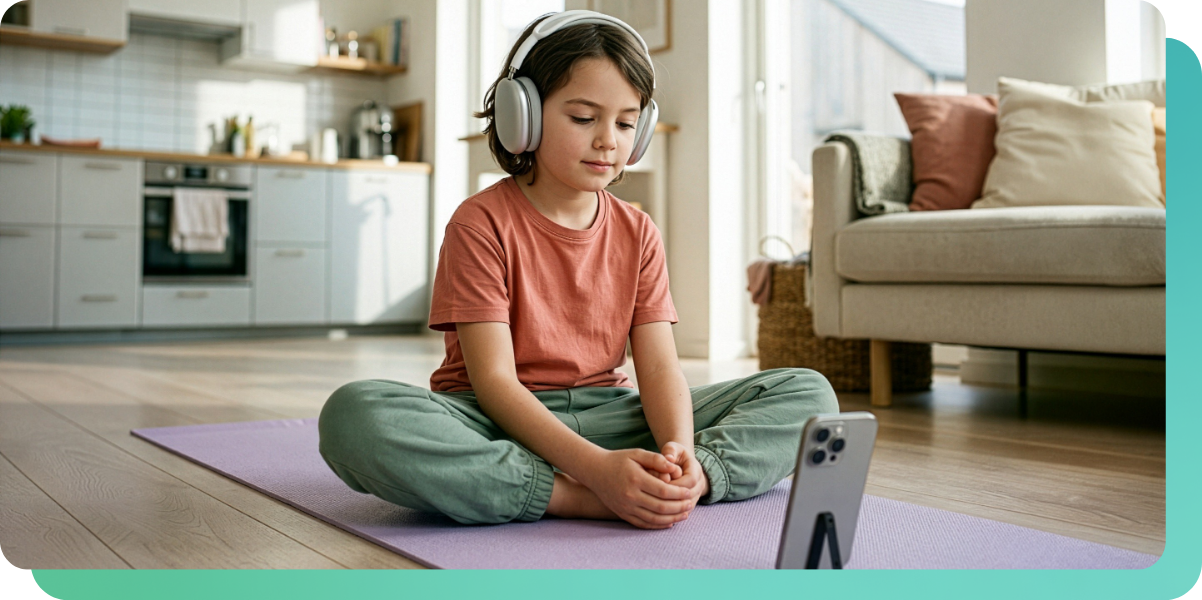 Child meditates with iphone app