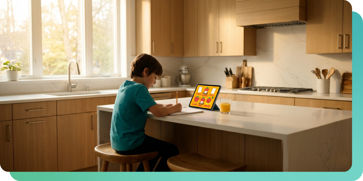 Child using an ipad as a studying tool