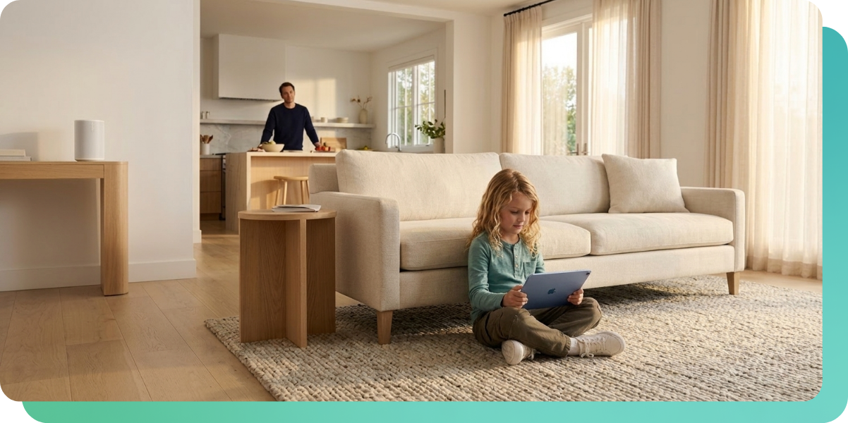 Parent watches as child uses ipad with music